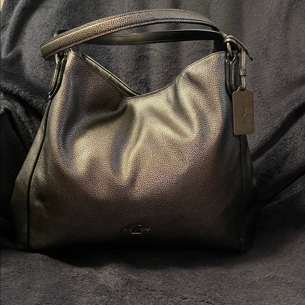 Coach Metallic Pebbled Black Leather Hobo Bag